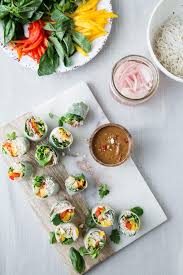 Mango Spring Rolls W Pickled Shallot Spicy Almond Butter Sauce Recipe Spicy Almonds Spring Rolls Veggie Spring Rolls