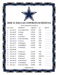 Fill out your 2021 nfl playoff bracket with your nfl playoff picks before the nfl postseason starts on january 9 to compete against others en route to super the chiefs and packers receive byes in the first round. Printable 2020 2021 Dallas Cowboys Schedule