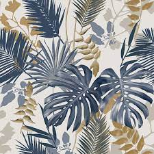 Tropical wallpaper at i want wallpaper. Goodhome Ferula Blue Tropical Leaves Wallpaper Nastennye Rospisi Oboi Dlya Ipod Detskie Printy