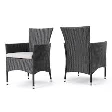 Noble House Kye Grey Waterproof Wicker Outdoor Dining Chair With Light Grey Cushion 2 Pack In 2020 Wicker Dining Chairs Outdoor Dining Chairs Outdoor Wicker