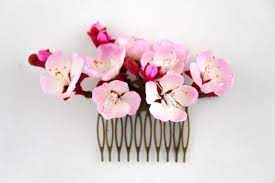 Sakura Flower Headpiece Japanese Wedding Hair Flowers Floral Hair Comb For Bride Japanese Cherry Bridal Accessory Blossom Hair Slide Wedding Hair Flowers Flower Headpiece Flower Comb