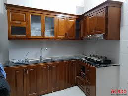 Làm tủ bếp tại Thanh Trì - gia đình anh Quang, tủ bếp gỗ sồi Nga