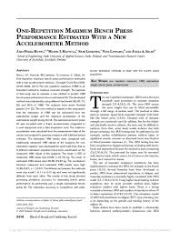 Pdf One Repetition Maximum Bench Press Performance
