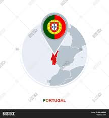 How familiar are you with these borders? Portugal Map And Flag Vector Map Icon With Highlighted Portugal Image Stock Photo 261428095