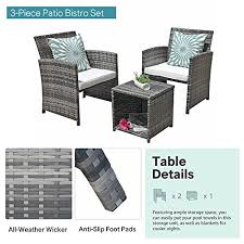 This 3 piece table and stool bistro set draws on the design aesthetics of industrial machinery featuring a minimal black steel frame and solid mdf. Oc Orange Casual 3 Piece Outdoor Wicker Bistro Patio Furniture Set Cushioned Chair Conversation Set Storage Side Table Space Saving Design Balcony Porch Furniture Wicker Guide