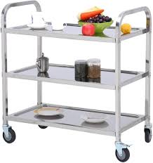 Giantex kitchen island cart rolling kitchen trolley with stainless steel tabletop utility storage cart restaurant hotel serving cart with casters, drawer, basket and shelf (white) $114.99 in stock. Buy Nisorpa 3 Tier Stainless Steel Utility Cart With Wheels Kitchen Island Trolley Serving Cart Catering Storage Shelf With Locking Wheels For Hotels Restaurant Home Use L30xw16xh33inch Online In Indonesia B07q4nxxy3
