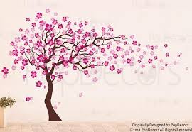 Pop Decors Cherry Blossom Tree Is Blowing In The Wind As The Leaves And Flowers Are Dancing Across Parede De Arvore Adesivo De Parede Arvore Adesivo De Parede