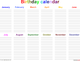 birthday calendars free printable microsoft word templates