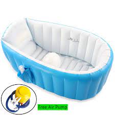 Fill the baby bath tub with just enough water to puddle underneath baby—two to three inches of water should do. Buy Inflatable Baby Bathtub With Air Pump Portable Toddler Bathtub Baby Bath Tub Foldable Shower Basin For Newborn Travel Bath Tub Baby Shower Gift Blue Online In Vietnam B088fxsw9y
