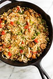 sausage peppers and rice skillet