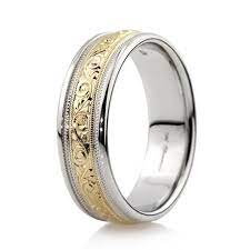 Men S Two Tone Hand Engraved Wedding Band In Platinum 7 0mm Mens Engraved Wedding Bands Wedding Band Engraving Mens Gold Wedding Band