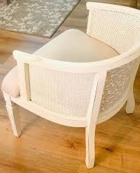 Reupholstered Barrel Cane Back Chair Makeover A Well Purposed Woman In 2020 Cane Back Chairs Cane Chair Redo Cane Chair Makeover