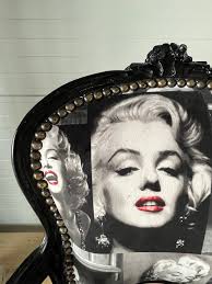 Sillón Marilyn Monroe: estilo barroco francés Luis XVI, impresión en blanco  y negro