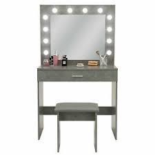 Vasagle dressing table set with mirror, 10 dimmable light bulbs, modern makeup table with cushioned stool and 5 drawers, 70 x 40 x 134 cm, vanity set, gift idea, white rdt193w01 4.3 out of 5 stars 10 £109.99 £ 109. Modern Grey Dressing Table Set W Led Lights Mirror Vanity Makeup Desk Bedroom Ebay