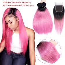 4.1 out of 5 stars 300. Light Pink Ombre Color Human Hair Weave Extensions 3pcs Hair Bundles With 1pcs Closure Brazilian Virgin Straight Human Hair Wish