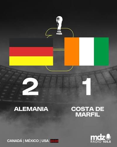 ALEMANIA LE GANÓ 2-1 A COSTA DE MARFIL 🇩🇪 En un partido cambiante por el Grupo E del Mundial 2026, la selección alemana lo dio vuelta sobre el final y venció 2-1