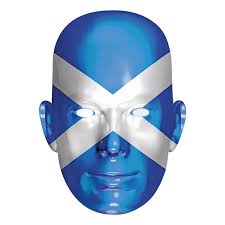 • sydd dobbelt omkring, monteringside utstyrt med flerrfri bruddbånd og stropp/snor. Skottlands Flagg Pappmask Partyking