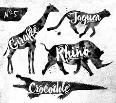 Silhouetten Von Tier Giraffen Nashorner Krokodile Geparden Zeichnen Schwarze Farbe Auf Den Hintergrund Der Schmutzigen Papier Lizenzfrei Nutzbare Vektorgrafiken Clip Arts Illustrationen Image 47620722