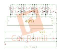 Rangkaian lampu led berjalan (running led) dapat dirangkaian output dari ic 555 dihubungkan dengan rangkaian counter ic 4017 melalui pin 14. Rangkaian Running Led Ic 555 Dan 4017 Romli Dot Net