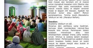 1.jika tidak kuatir darahnya mengotori (menetesi) masjid maka tidak haram melainkan hukumnya makruh jika tdak ada udzur atau hajat, jika ada hajat maka boleh masuk masjid. Masjid Darussalam Desa Darungan Hukum Diba An Di Masjid Bagi Wanita Menstruasi