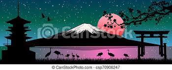 Ideas for japanese style landscaping. Mount Fuji Japanese Landscape Cartoon Japanese Landscape Mount Fuji Sea Cranes Birds Pagoda Gate Cherry Tree Branch Canstock