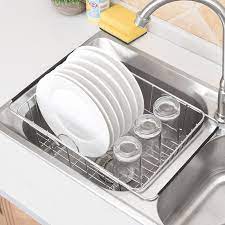 This dish drainer can be found on kitchen countertops everywhere for a reason: Adjustable Over Sink Dish Drying Rack Stainless Steel Kitchen Storage Basket Drain Holder Fruit Rustproof Bowl Dish Glass Rack Racks Holders Aliexpress