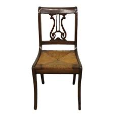 1940 S Antique Mahogany Duncan Phyfe Harp Lyre Back Rush Seat Chair Chair Side Chairs Dining Chairs