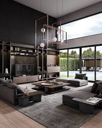 Incredible Living Room With Bold Designs And Modern Interiors The Dark Tones Give It A Spar Minimalist Living Room Minimalist Living Room Decor Loft Interiors