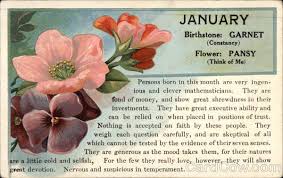 Zodiac sign & dates of zodiac signs. January Birthstone Garnet Constancy Flower Pansy Think Of Me Months