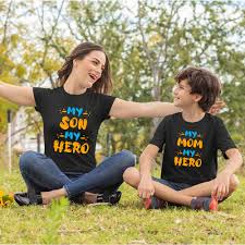 Awesome mother and son machting design. Buy Mom Son Hero Mom And Son Combo Matching T Shirts Online