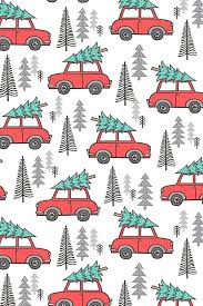 Colorful Fabrics Digitally Printed By Spoonflower Holiday Christmas Tree Car Woodland Fall On White Wallpaper Iphone Christmas Christmas Phone Wallpaper Cute Christmas Wallpaper