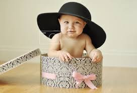 6 Month Old Baby Girl In Hat Box Baby Girl Photos Baby Girl Pic Childrens Photography