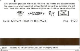 Carrabba's italian grill or bonefish grill, up to $40 off at fleming's prime steakhouse. Gift Cards Outback Steakhouse Card 25