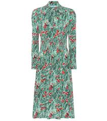 Prada Printed Silk Dress In Smeraldo Modesens Silk Print Dress Green Silk Dresses Floral Print Dress