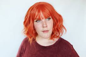 Wavy Orange Wig, Orange Bob Wig With Bangs, Short Orange Wig -- Citrine