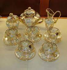 A Forgotten Elegance Enameled Venetian Glass Tea Set I Love This Glass Tea Set Tea Set Tea Cups