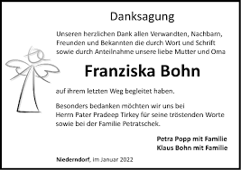 Traueranzeigen von Franziska Bohn