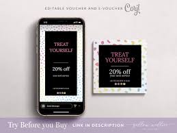 Corjl Voucher Coupon Template Editable Coupon E Voucher Etsy In 2020 Coupon Template Voucher Design Digital Coupons