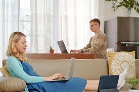 Sexual harassment and abuse at work concept. Couple Working In Small Apartment Small Apartments Apartment Couples