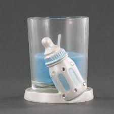 Decorated Blue Baby Bottle Candle Holder Baby Shower Party Favor