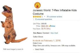 B1 Jurassic World T Rex Inflatable Kids Costume Aaa35
