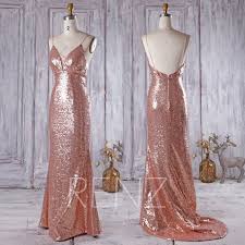 Party Dress Rose Gold Sequin Bridesmaid Dress V Neck Etsy Rose Gold Sequin Bridesmaid Dress Spaghetti Strap Prom Dress Sequin Bridesmaid Dresses