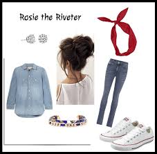 Recreate an outfit inspired by a historical feminist icon with this rosie the riveter costume tutorial covering her hair, bandana diy: Rosie Riveter Halloween Diy Outfit Shoplook