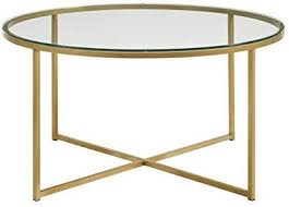 Amazon Com We Furniture 36 Coffee Table With X Base Glass Gold Kitchen Dining Coffee Table Glass Top Coffee Table Round Coffee Table