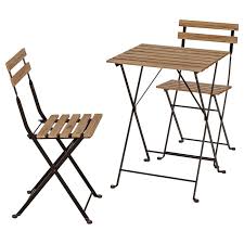 Tarno Table 2 Chairs Outdoor Black Acacia Gray Brown Stained Light Brown Stained Steel Ikea Outdoor Dining Furniture Wooden Outdoor Furniture Bistro Set
