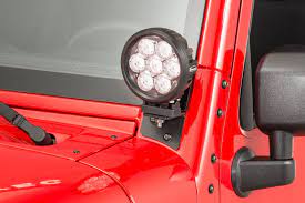 quadratec 6 round led lights with wiring harness windshield mount brackets for 07 18 jeep wrangler jk キャンピングカー