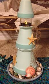 Tiffany S Terra Cotta Beach Lighthouse Mother S Day Gift Beachy Seashell Candle Tealight Handmade Net Pot Plant Diy Beach Decor Ocean Decor Diy Clay Pot Crafts