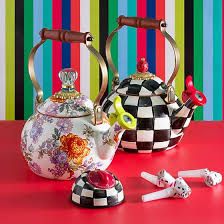 Black And White Checkered Tea Kettle Mackenzie Childs Courtly Check Enamel Whistling Tea Kettle In 2020 Mackenzie Childs Whistling Tea Kettle Tea Kettle