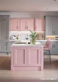 More dramatic shades of matt grey create instant impact, while the metallic shine of chrome and steel creates a clean, modern aesthetic. Pink Kitchen Home Decor Kitchen Interior Design Kitchen Home Kitchens