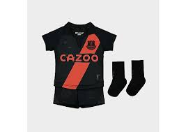 It is black with a burnt orange sash. 2021 22 Everton Away Kit Shirt Deals